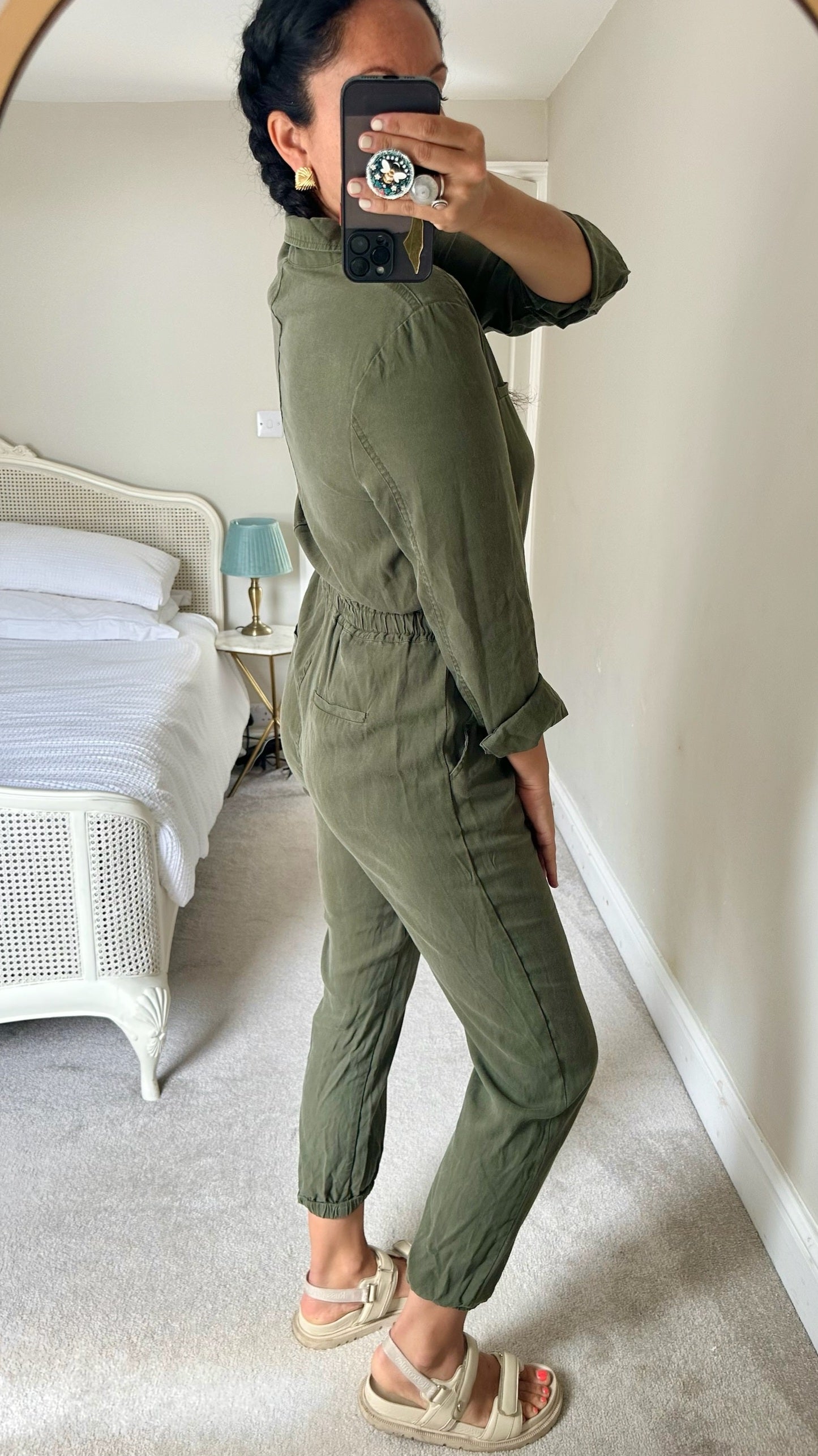 HUSH khaki olive green boiler suit jumpsuit small UK 8-10 vgc