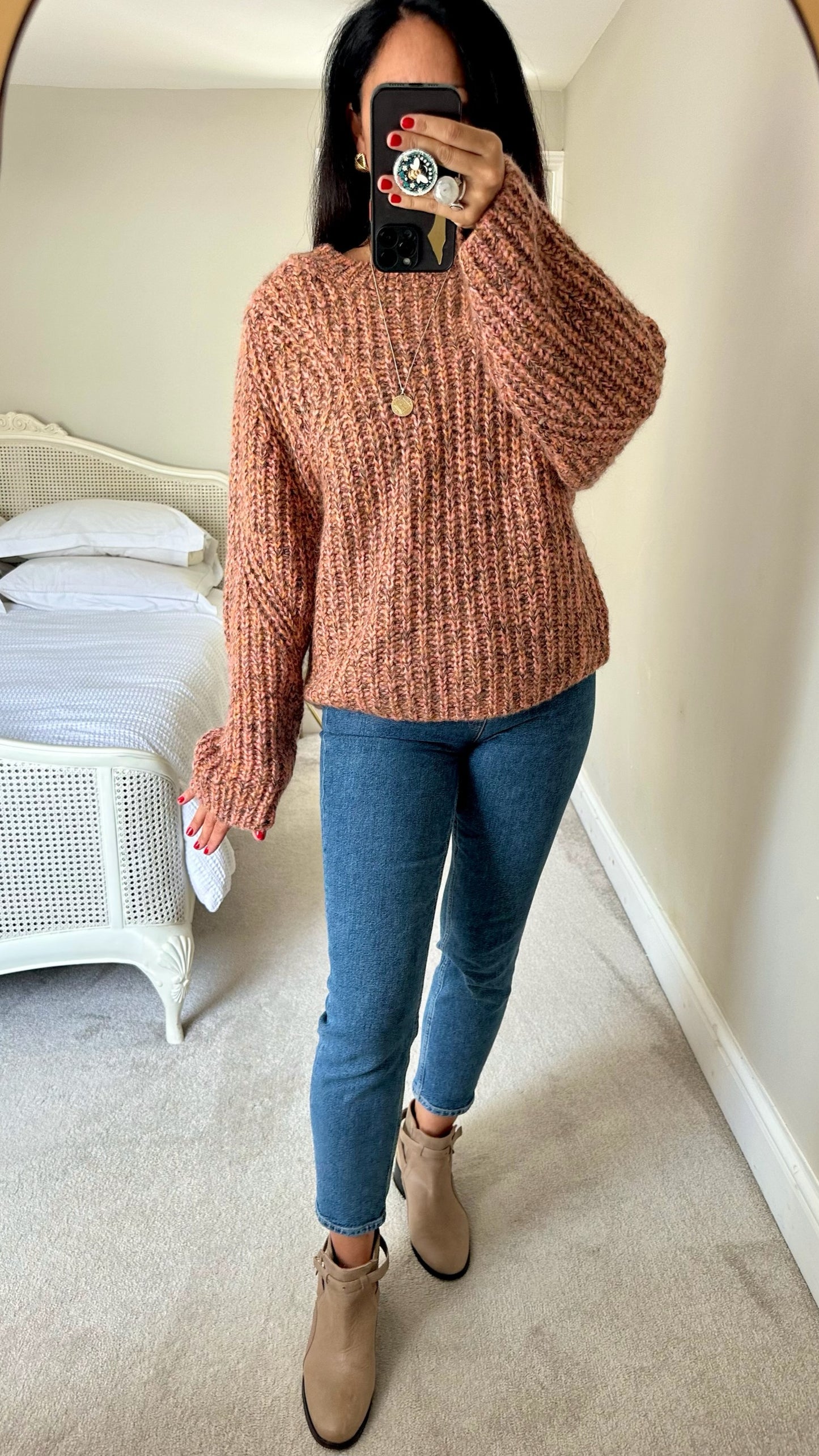 Second Female burnt orange chunky knit pink mohair blend knitted jumper large UK 12 vgc w25