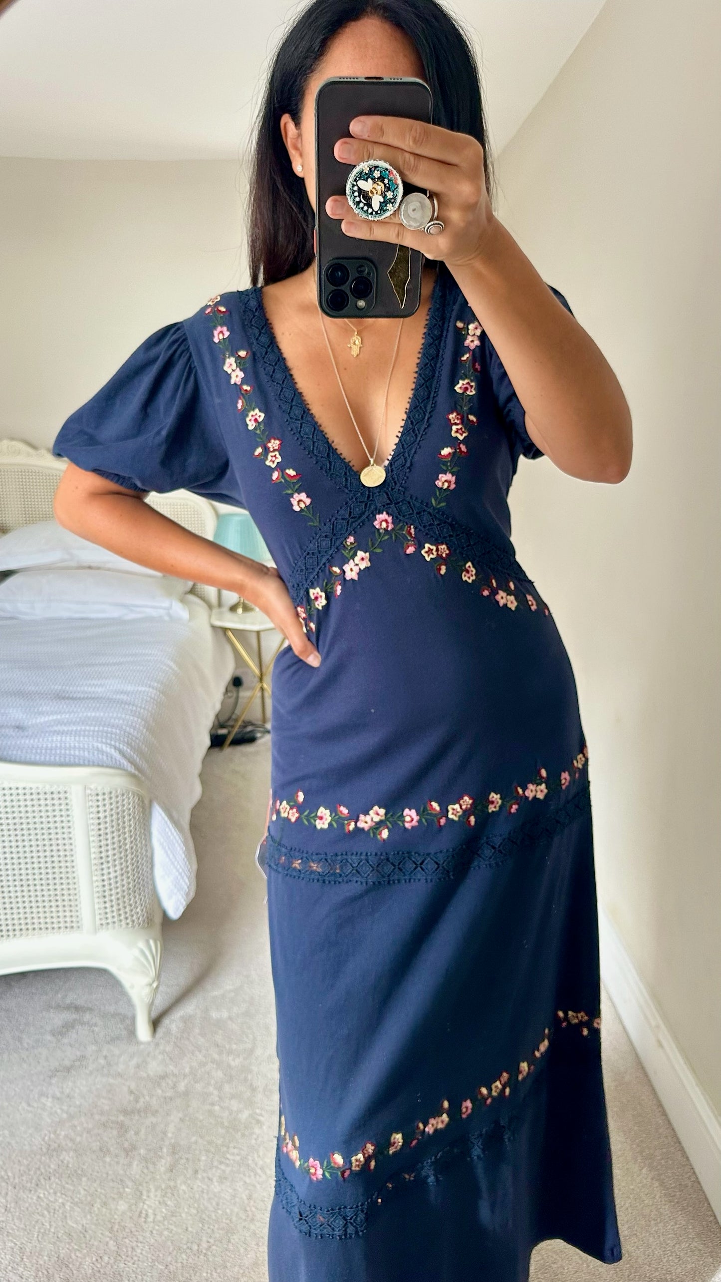 ASOS navy blue prairie midi long dress extra large UK 14 vgc w25