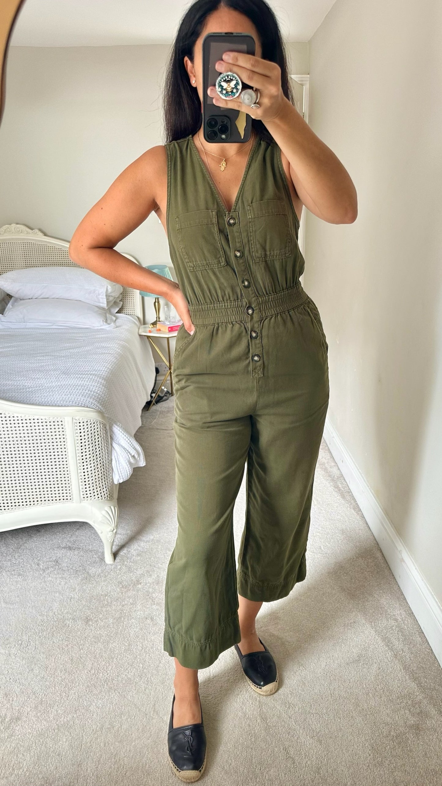 Whistles khaki olive green pure cotton jumpsuit boiler suit medium UK 10 vgc