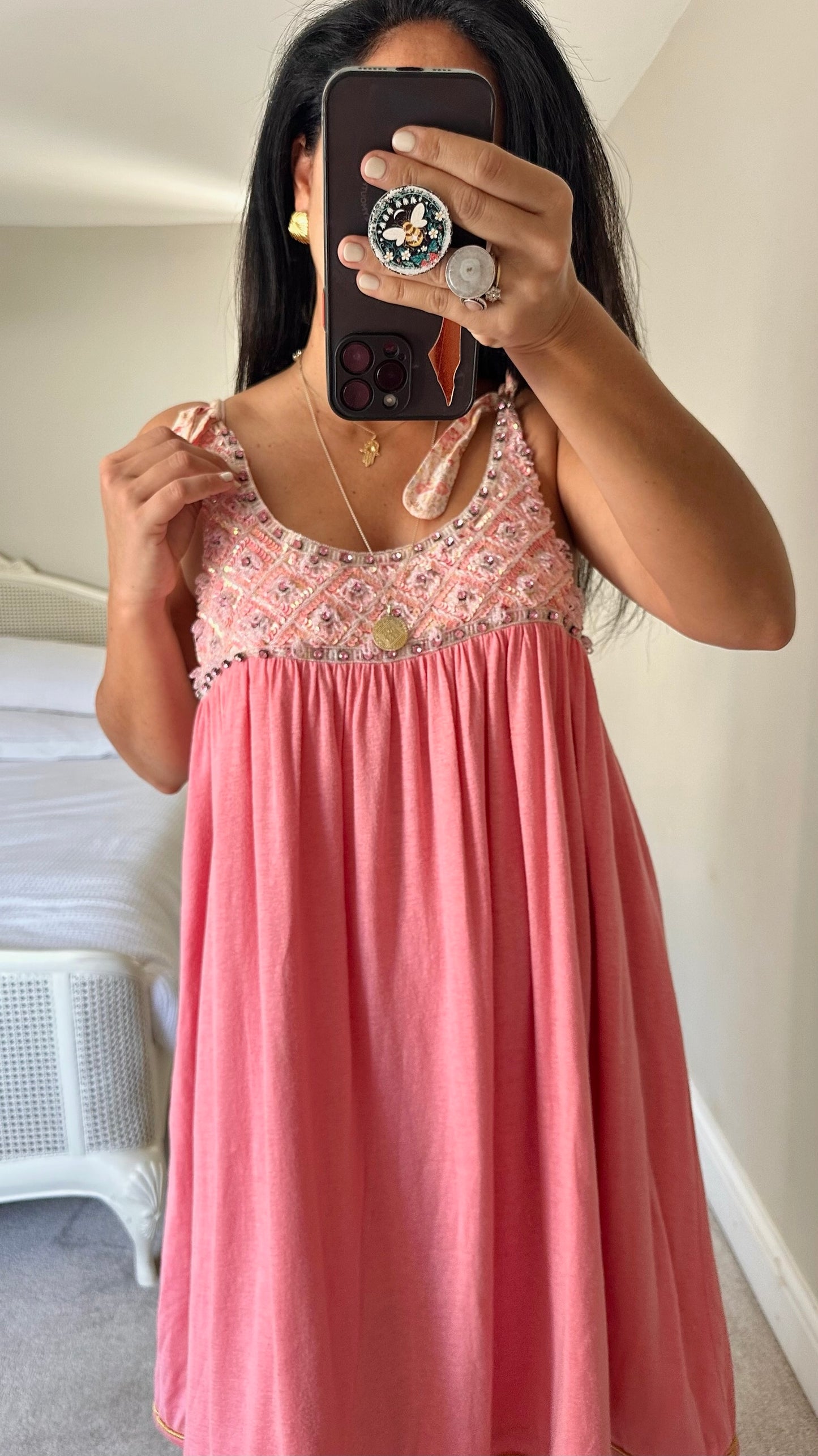 Manoush Y2K light rose pink vintage sequin mini dress large UK 12 vgc