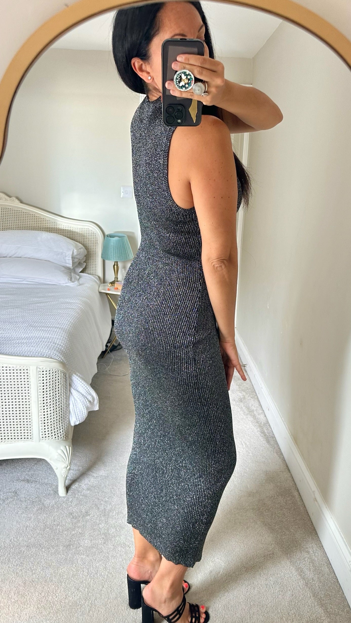 & other stories black silver metallic knitted maxi event dress medium UK 10 vgc w25