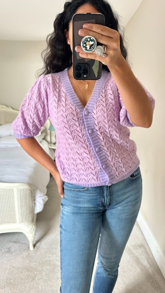 FRNCH lilac rose crochet knitted cardigan medium UK 10 bnwt w25