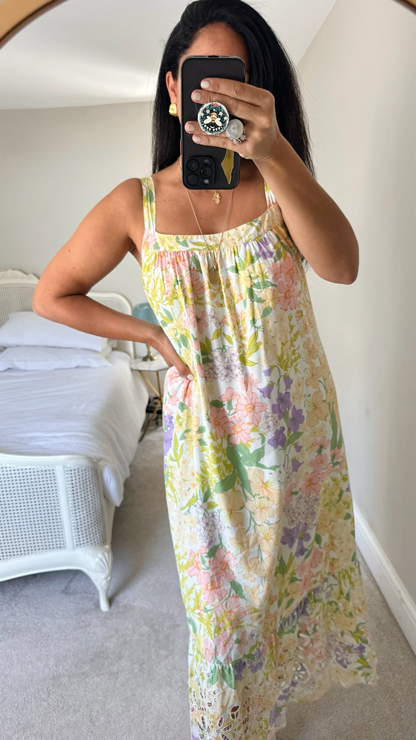 Nobody’s child yellow lilac maxi broderie anglaise holiday dress extra large small UK 8 14 vgc
