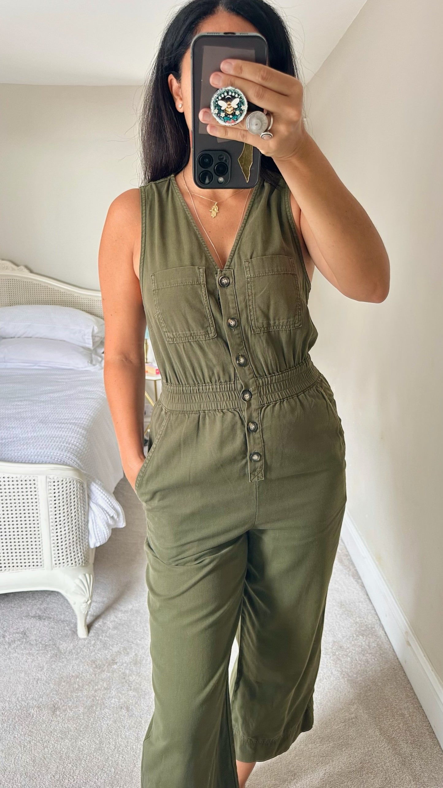 Whistles khaki olive green pure cotton jumpsuit boiler suit medium UK 10 vgc
