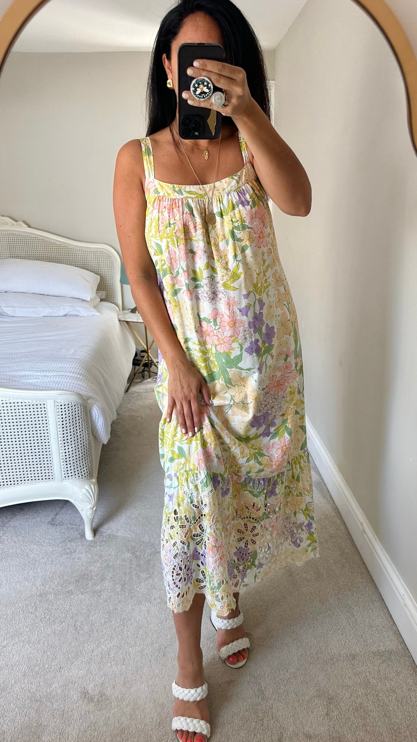Nobody’s child yellow lilac maxi broderie anglaise holiday dress extra large small UK 8 14 vgc