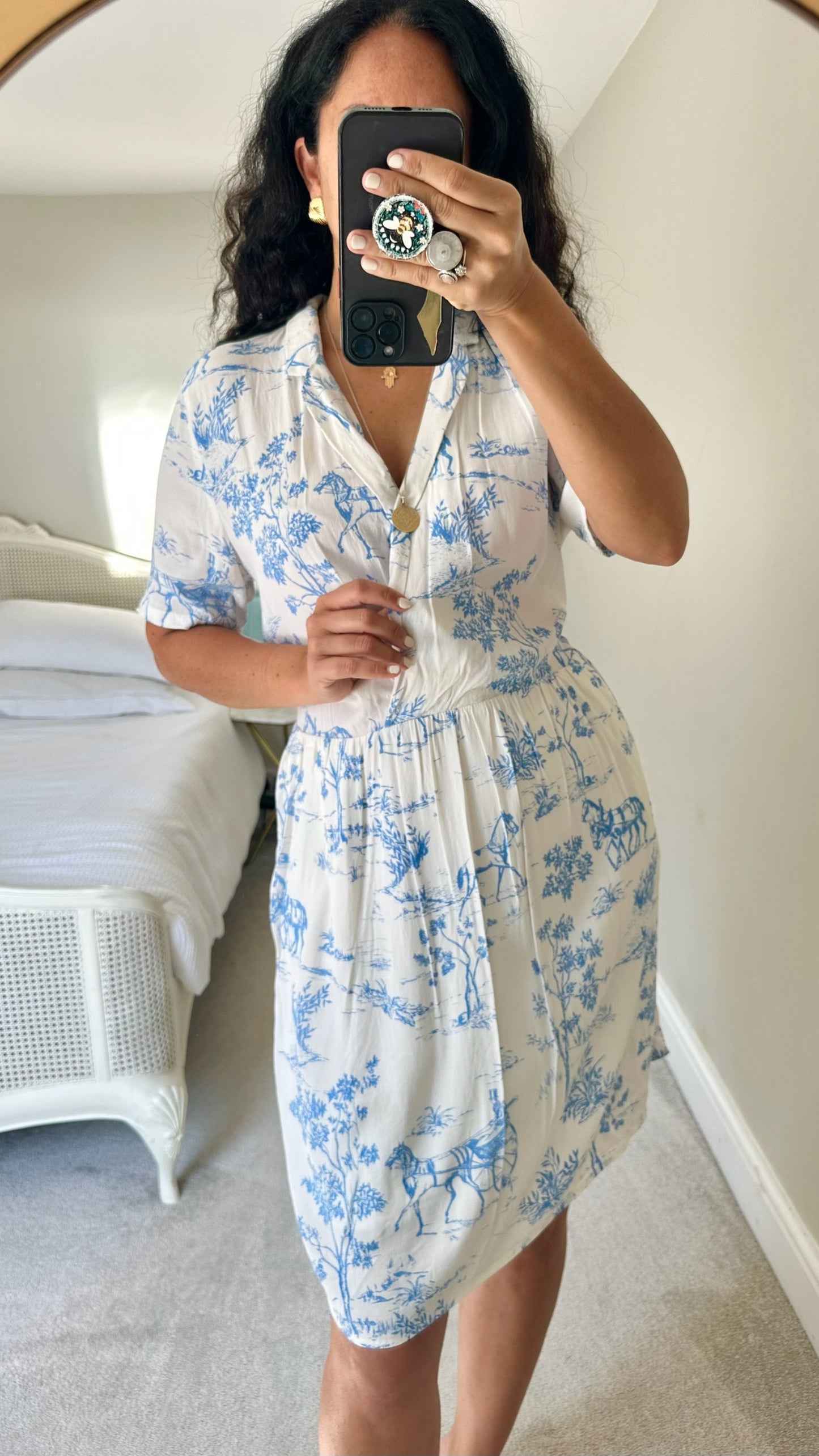 Numph @ Anthropologie white blue horse print dress medium large UK 10-12 vgc