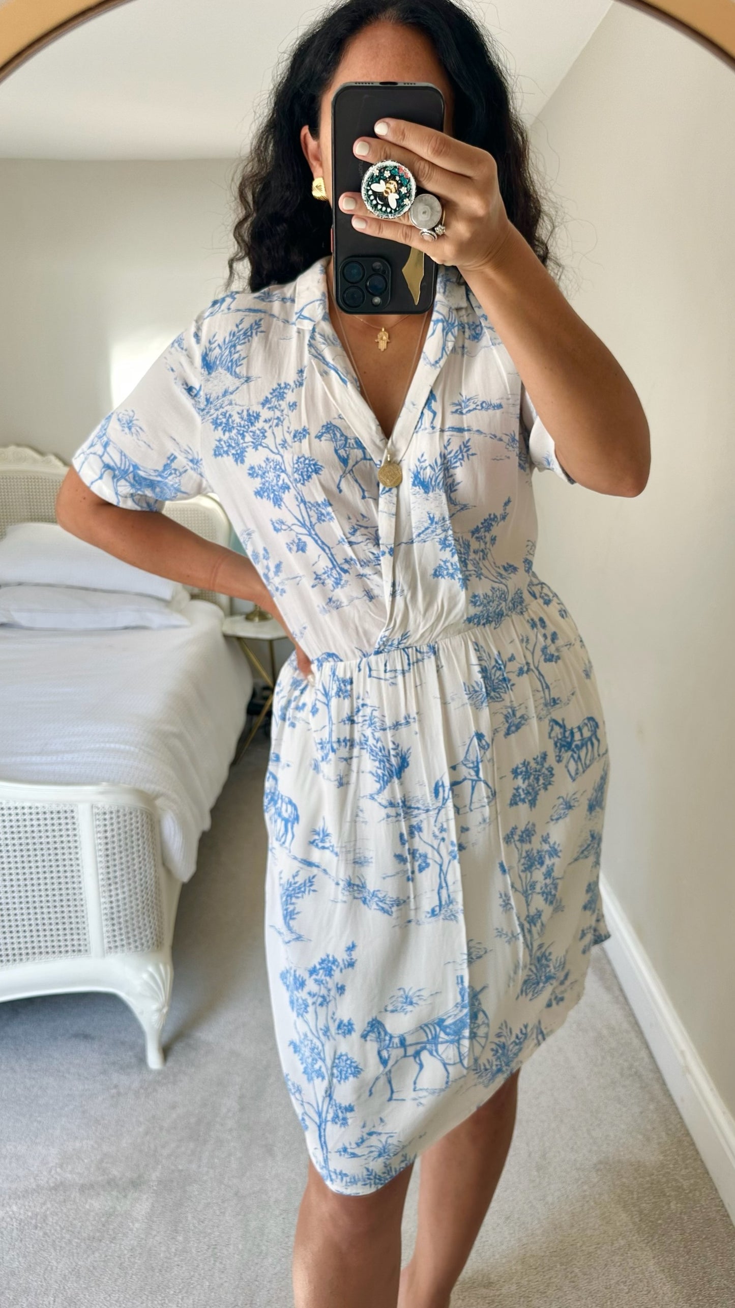 Numph @ Anthropologie white blue horse print dress medium large UK 10-12 vgc