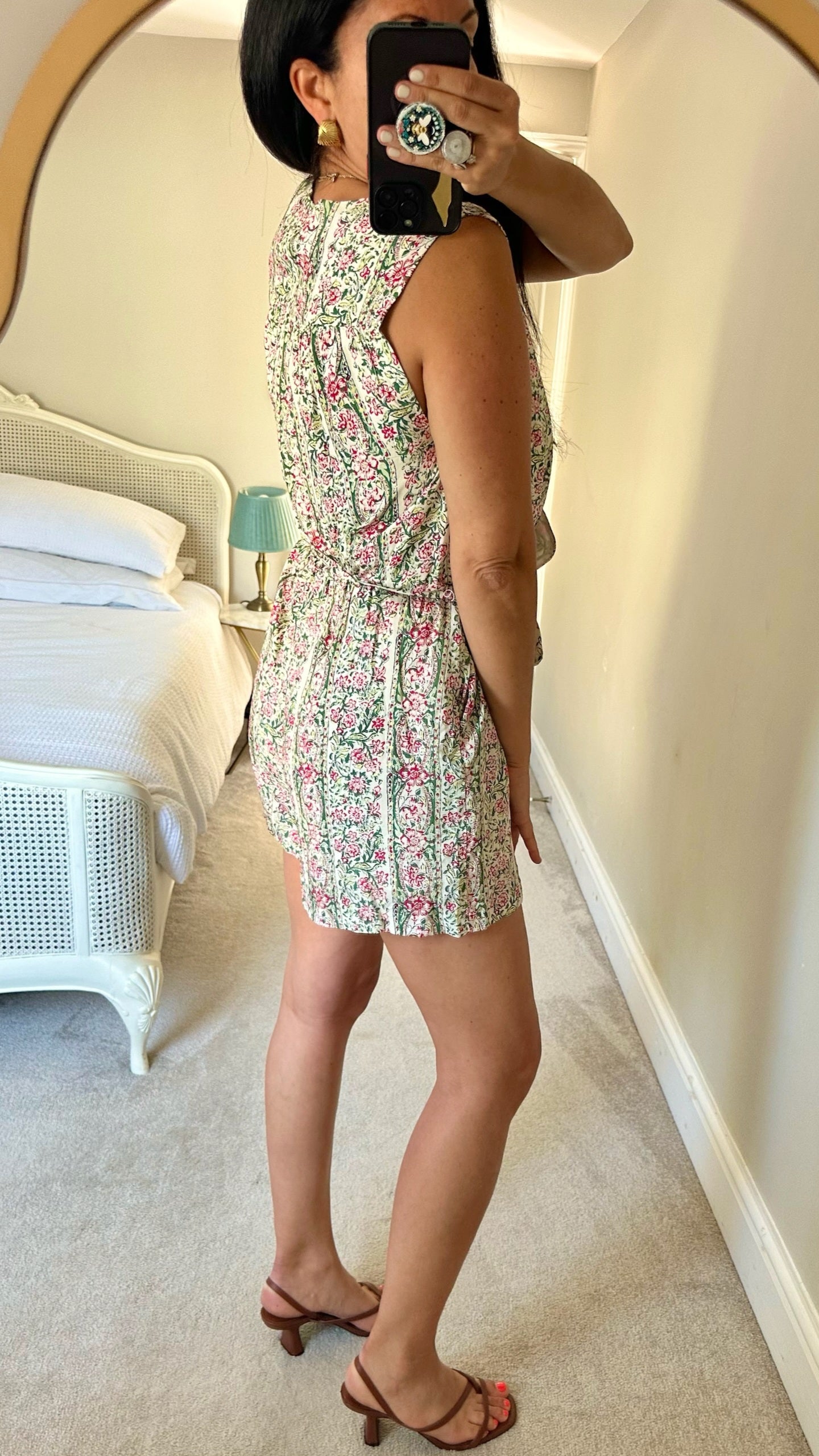 Pepe jeans playsuit pink green cream floral print medium UK 10 vgc