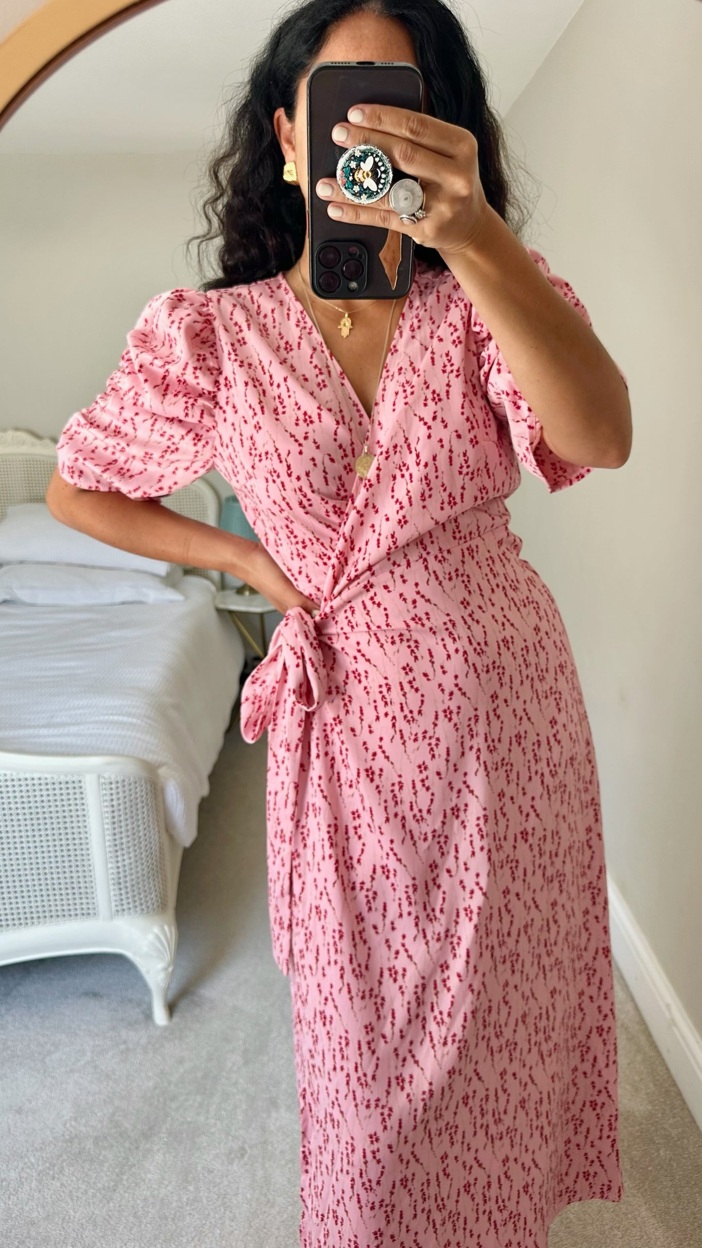 YAS pink burgundy floral wrap wedding guest dress extra large UK 14 vgc