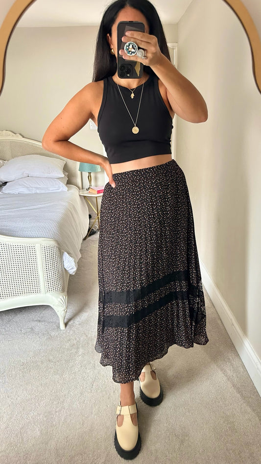 Oliver bonas celestial print planets moon stars pleated midi skirt medium UK 10-12 vgc w25