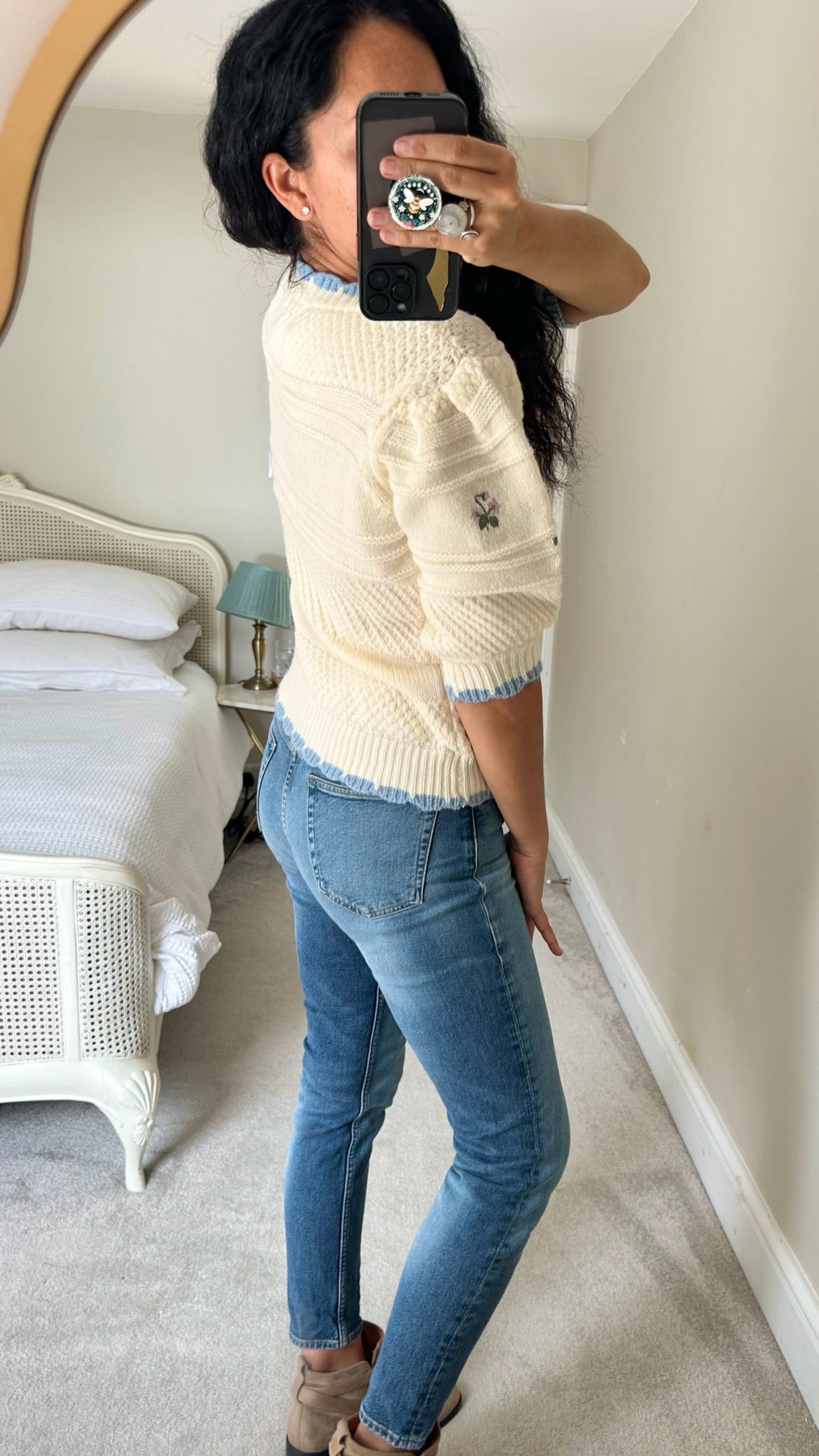 FRNCH cream blue vintage look knitted jumper medium UK 10 bnwt w25