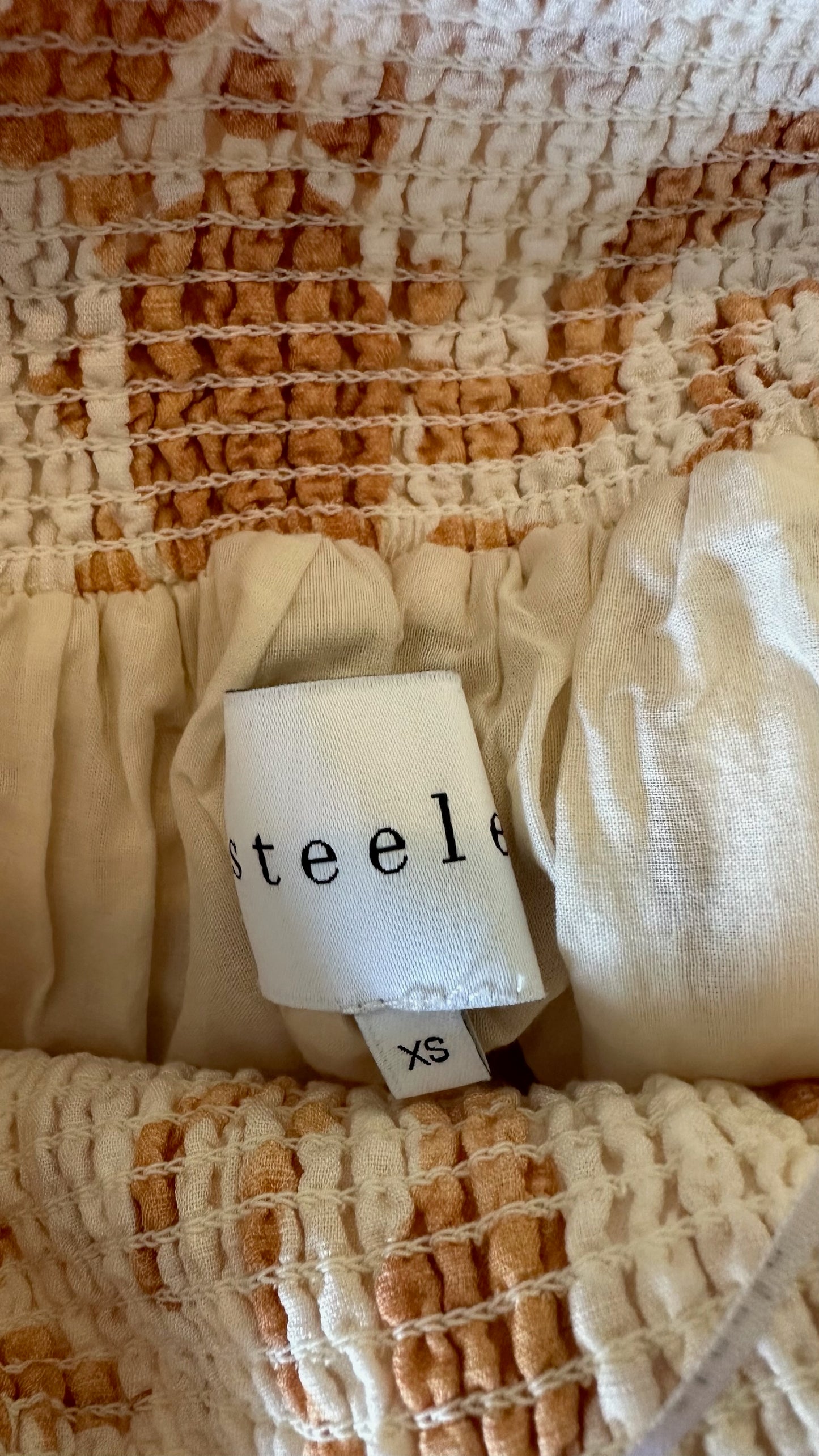 Steele cream burnt orange linen blend maxi halter neck holiday dress small UK 8 vgc