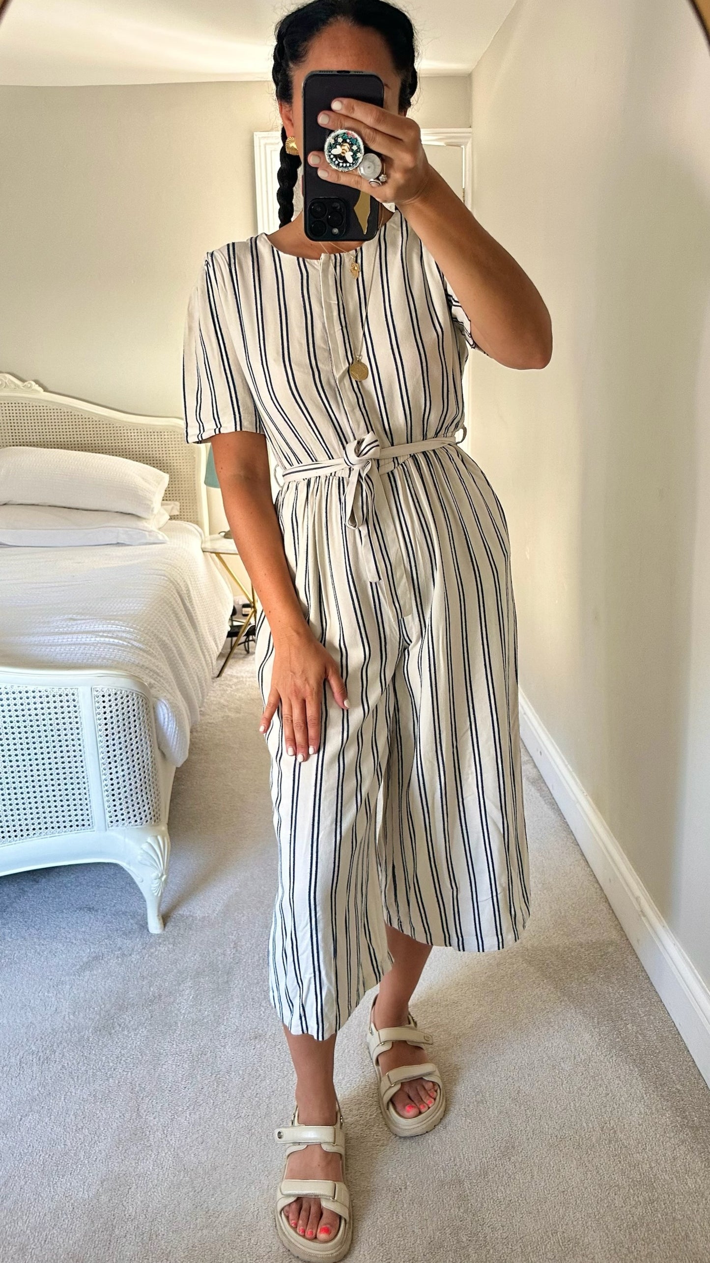 MSCH Copenhagen white blue stripe jumpsuit playsuit small medium UK 8-10 vgc