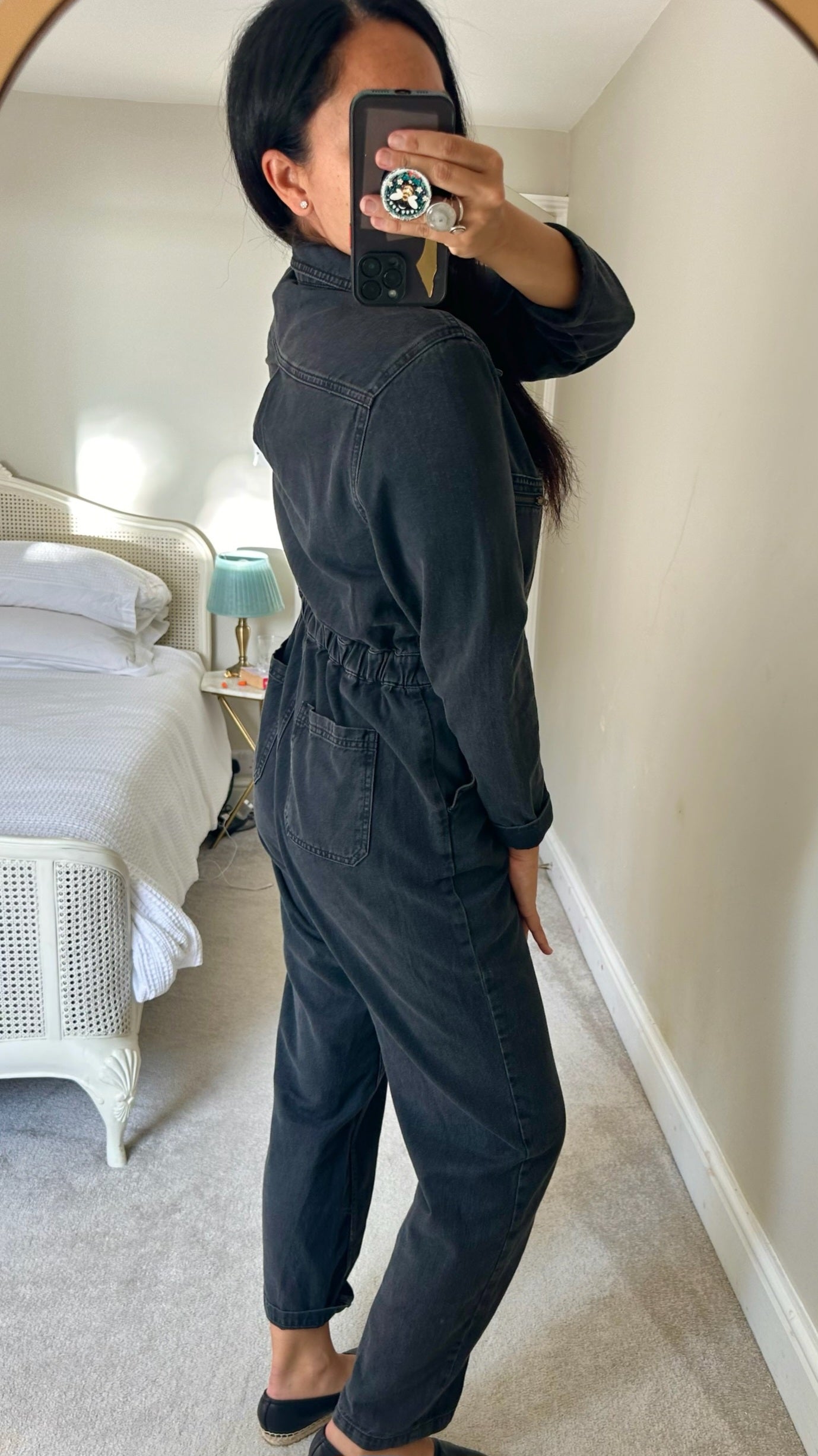 Oliver bonas black boiler suit jumpsuit trouser suit jeans denim small UK 8 vgc