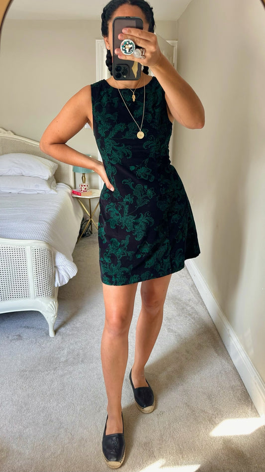 Nobody's child black green corduroy mini dress small UK 8 bnwt w25
