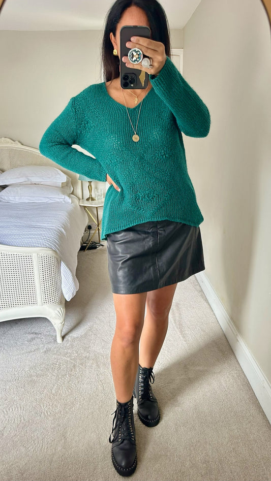 Antoine & lili french teal green mohair high low jumper medium UK 10 vgc w25
