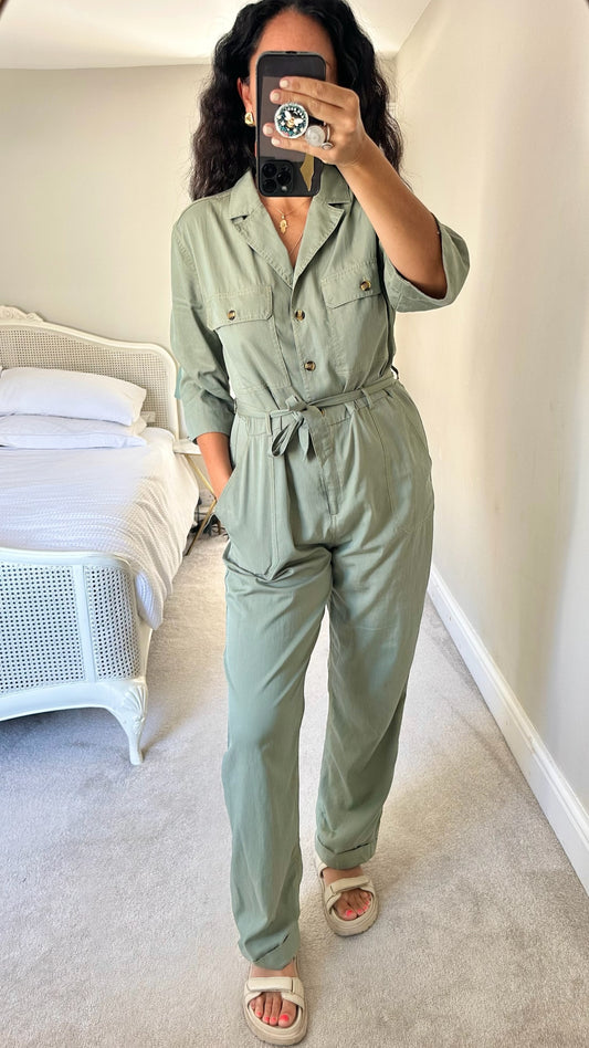 Yerse @ Anthropologie khaki green jumpsuit extra large UK 14 vgc