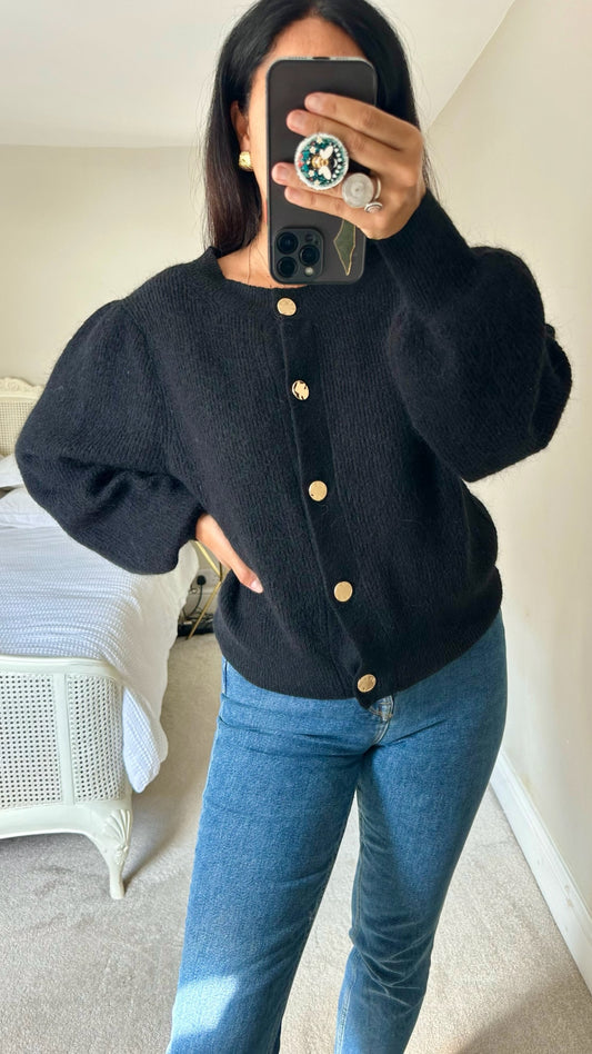 Mint velvet black alpaca wool blend cardigan jumper extra large UK 14 vgc w25