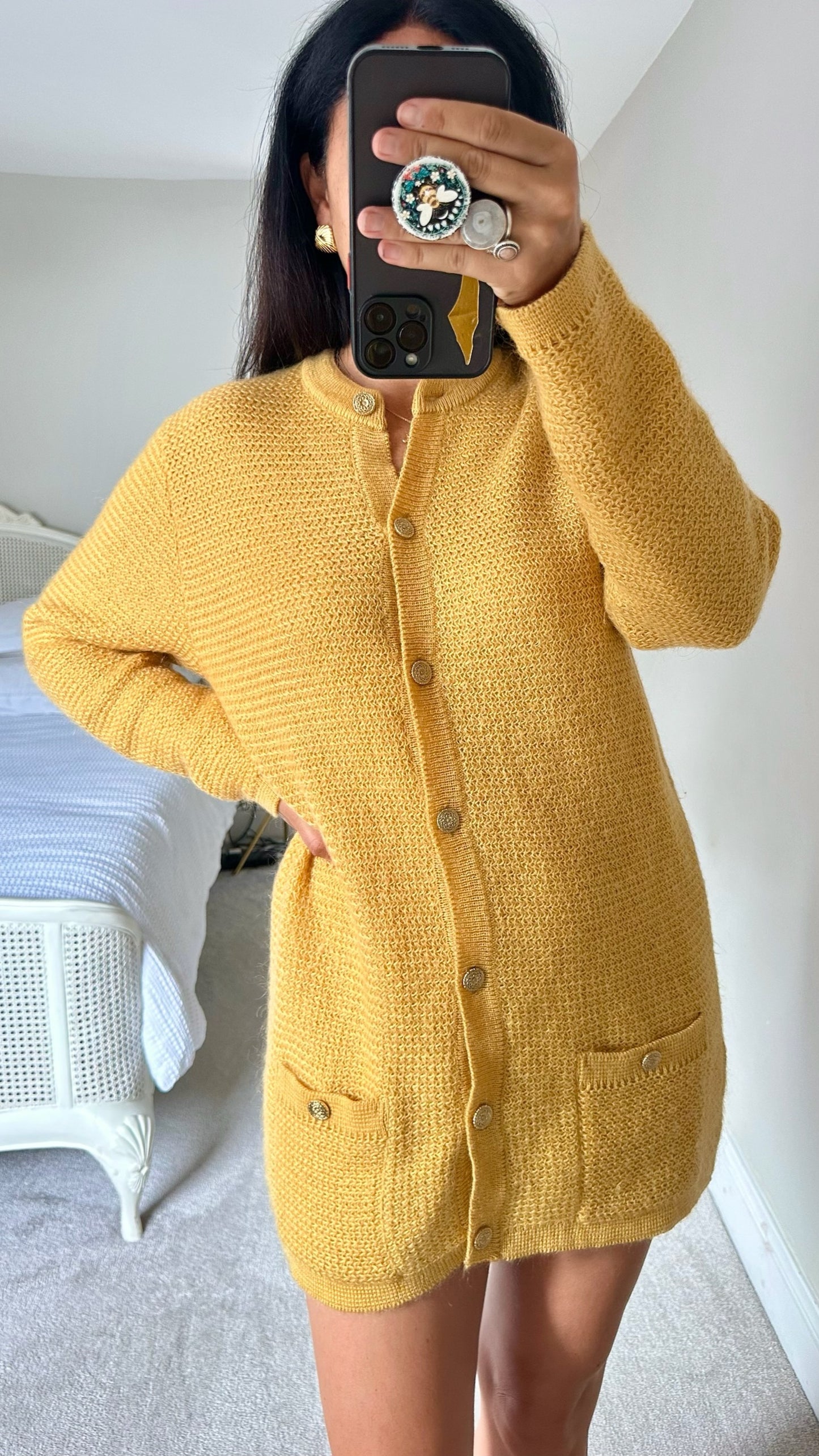 Marks & Spencer vintage mustard yellow mohair blend cardigan dress large UK 12 vgc w25