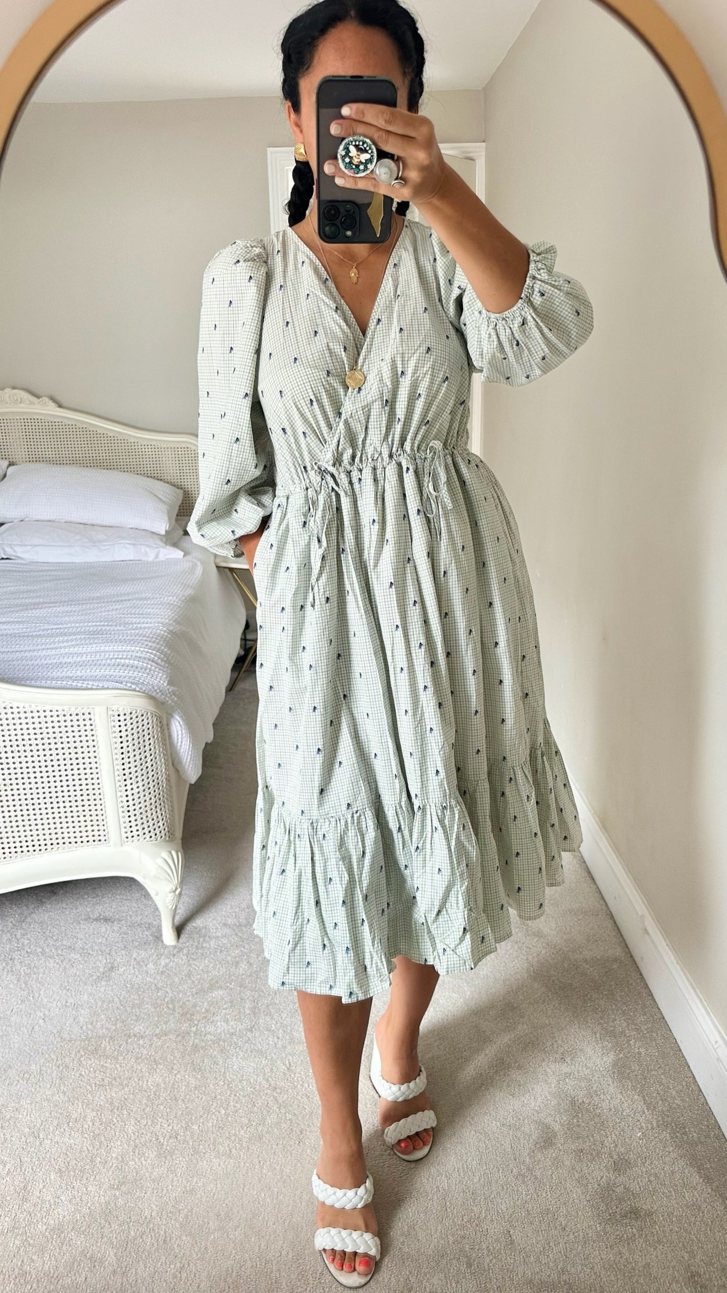 & other stories mint green blue gingham embroidered dress medium UK 10-12 vgc bnwt