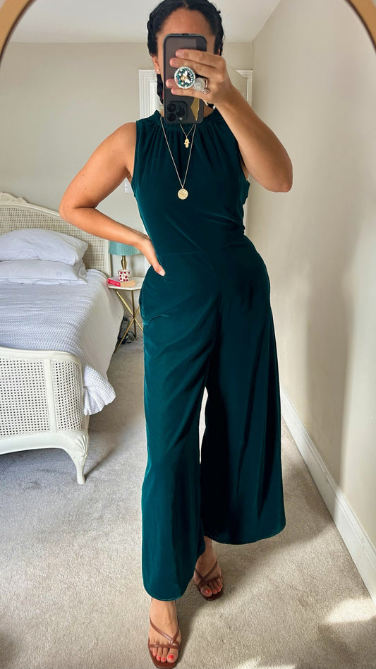 Albaray emerald green velvet jumpsuit medium UK 10 vgc w25