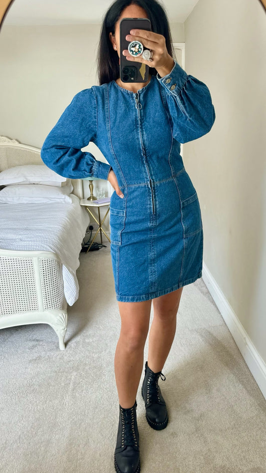 Nobody's child denim zip up mini dress small UK 8 vgc w25