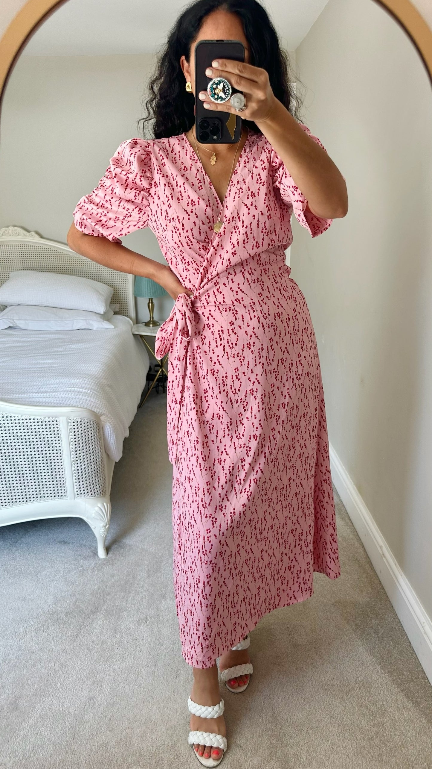 YAS pink burgundy floral wrap wedding guest dress extra large UK 14 vgc