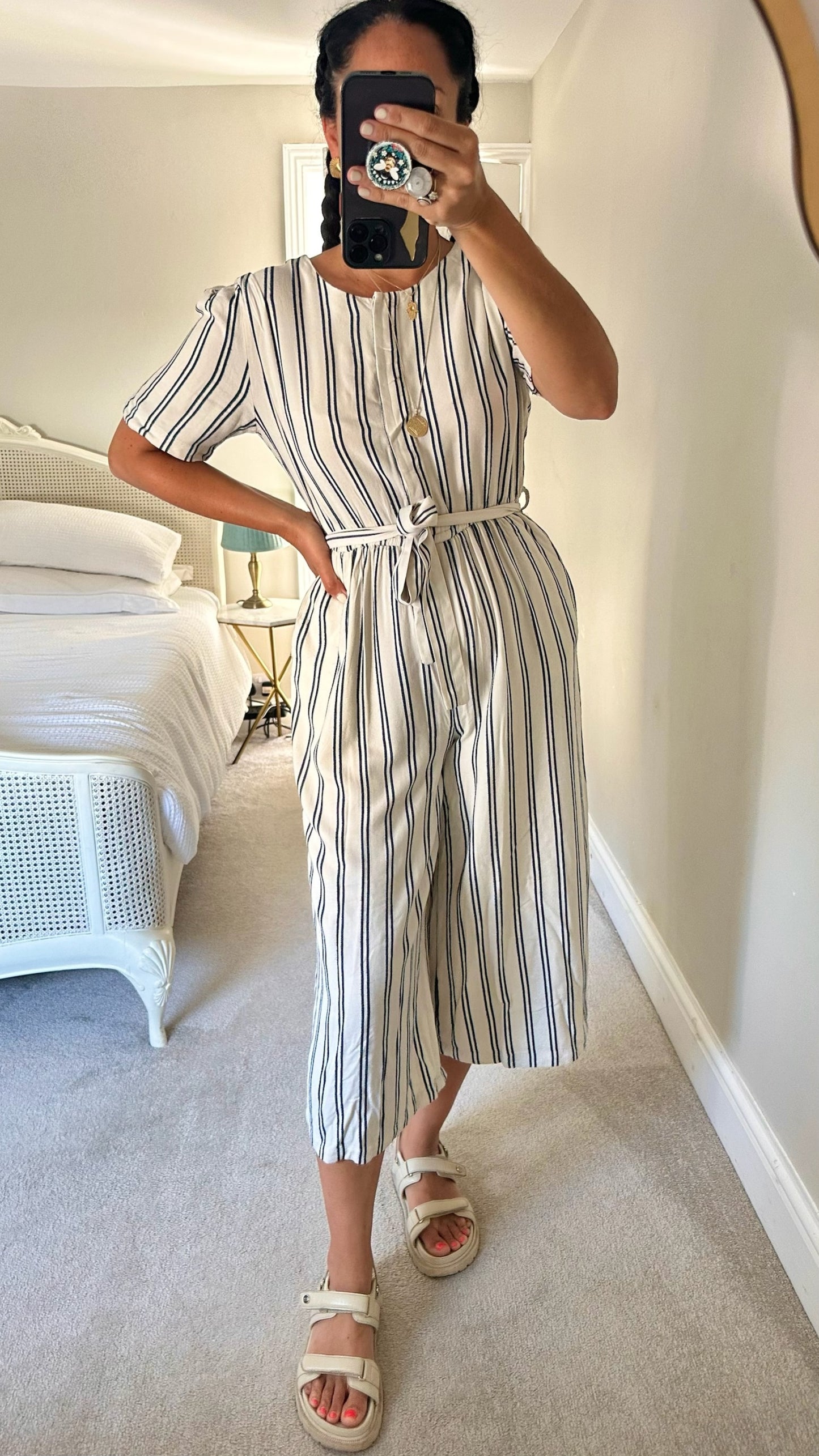 MSCH Copenhagen white blue stripe jumpsuit playsuit small medium UK 8-10 vgc