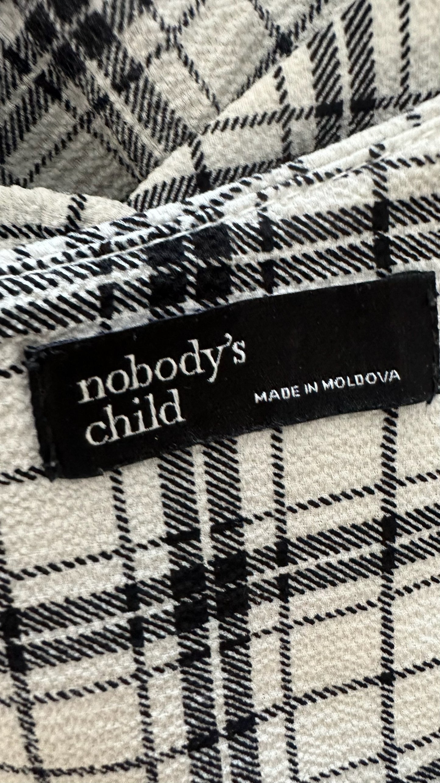 Nobody’s child white black check gingham midi dress large UK 12 vgc
