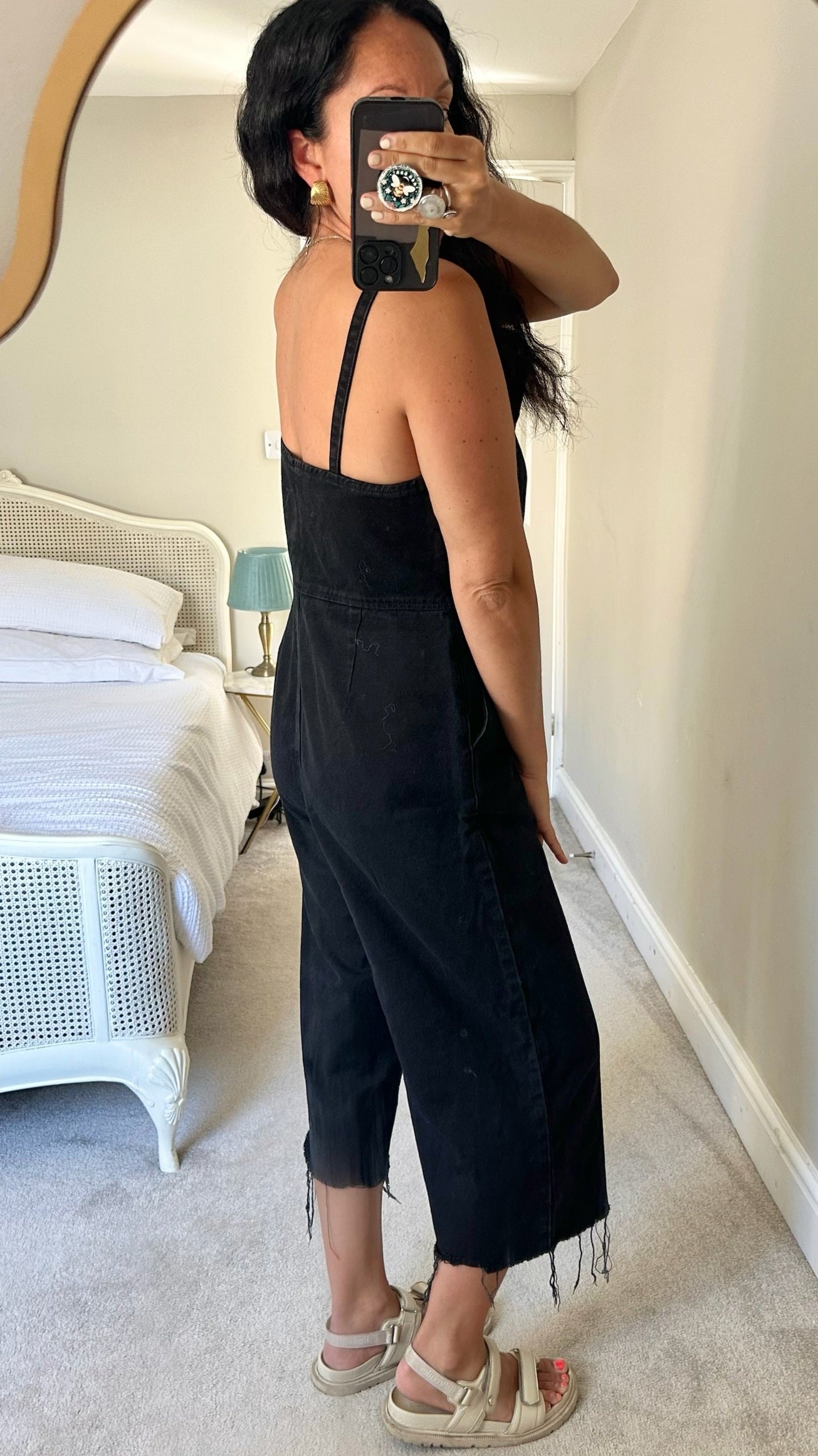 Topshop black button up cropped dungarees extra large UK 14 vgc