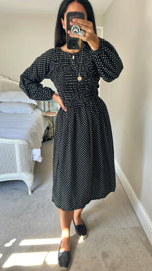 Noella copenhagen black white polka dot shirt bust dress small UK 8 vgc w25